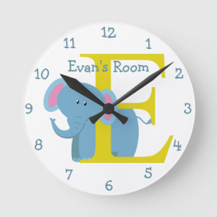 E is voor Elephant en Evan-Child's Bedroom Ronde Klok