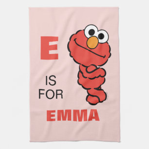 E is voor Elmo   Jouw namen toevoegen Theedoek