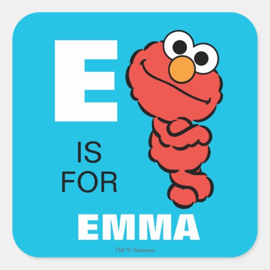 E is voor Elmo | Jouw namen toevoegen Vierkante Sticker (Voorkant)