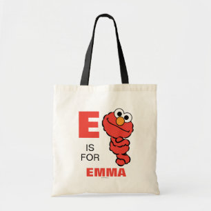 E is voor Elmo   Voeg je naam toe Tote Bag