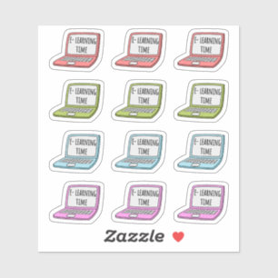 E-Learning Thuis Schooling Herinnering Laptop Plan Sticker
