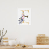 E letter gepersonaliseerde naam monogram met paard poster (Keuken)