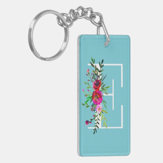 E Letter Initiaal Monogram Bloemen Aangepaste Kleu Sleutelhanger (Voorkant Links)