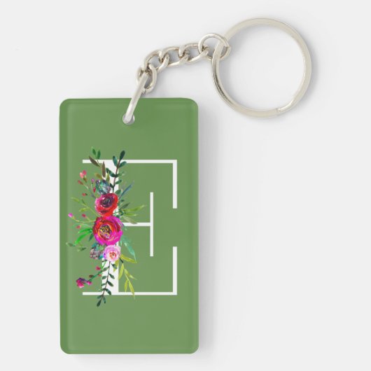 E Letter Initiaal Monogram Bloemen Aangepaste Kleu Sleutelhanger (achterkant)