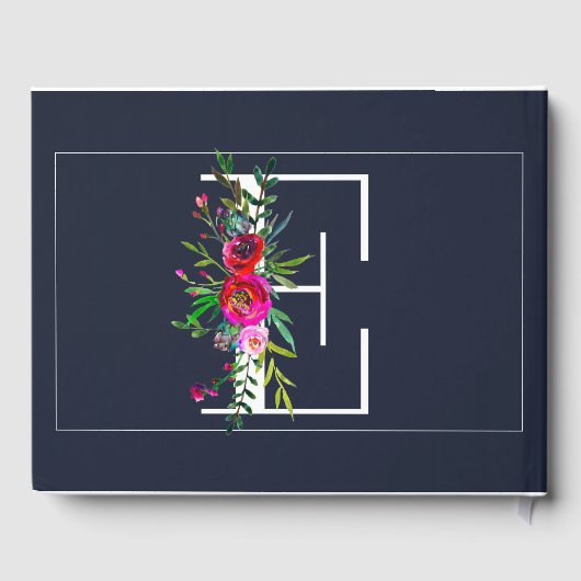 E Letter Initiaal Monogram Floral Name Wedding Gastenboek (Achterkant)
