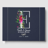 E Letter Initiaal Monogram Floral Name Wedding Gastenboek (Voorkant)