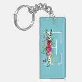 E Letter Initiële Monogram Bloem Kleur op Maat Sleutelhanger (Voorkant Links)