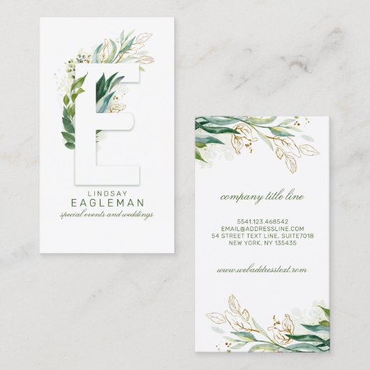 E-letter Monogram Goud groen laat elegant Visitekaartje (Voorkant / Achterkant)
