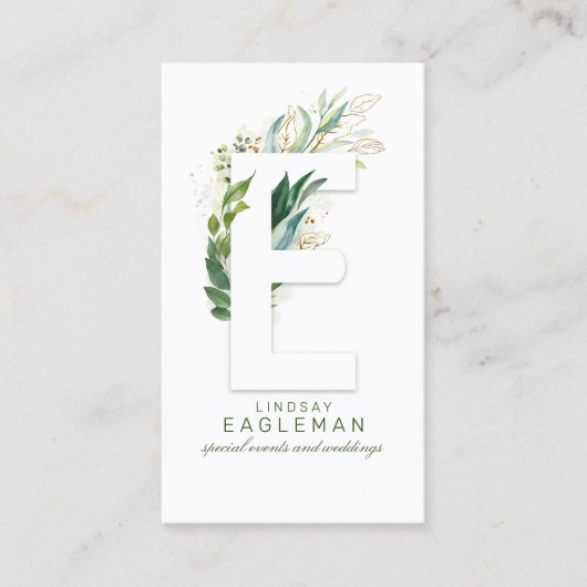 E-letter Monogram Goud groen laat elegant Visitekaartje (Voorkant)