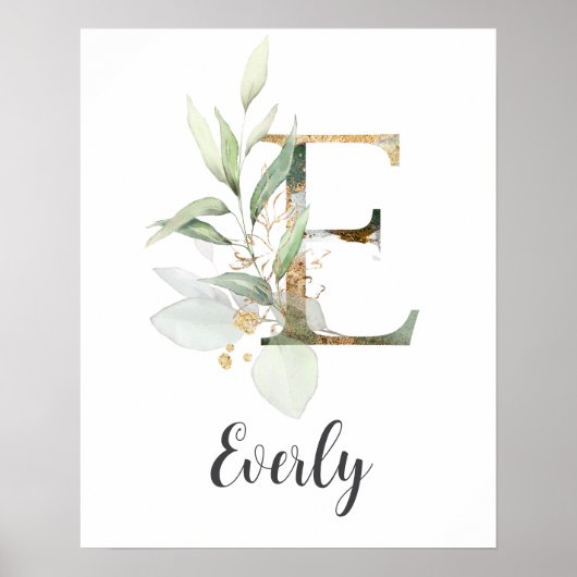 E Letter Monogram Groene Kleur Nursery Naam Muur K Poster (Voorkant)