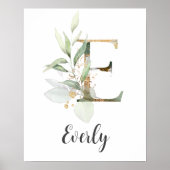 E Letter Monogram Groene Muurprint voor Babykamer  Poster (Voorkant)