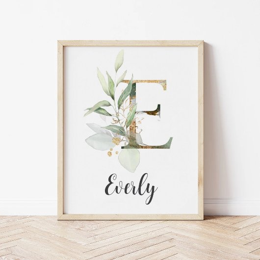 E Letter Monogram Groene Muurprint voor Babykamer  Poster