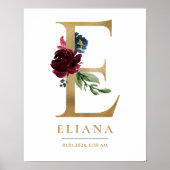 E Letter Monogram Naam Marsala Bloemenkwekerij Poster (Voorkant)