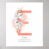 E Letter Monogram Witte Orchideeën en Pampagras Poster (Voorkant)