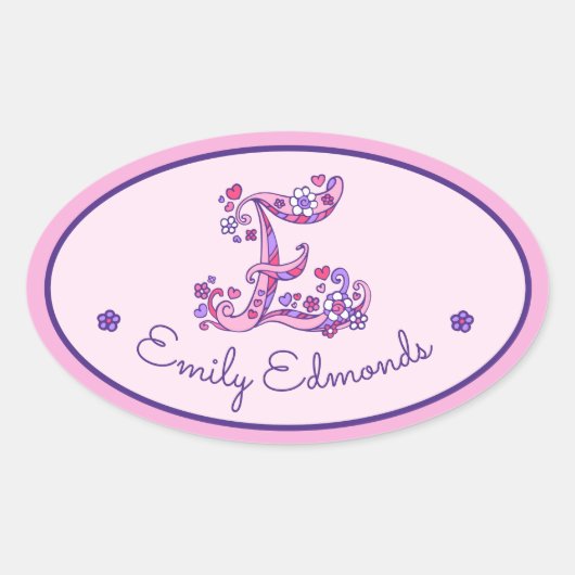 E-lettermonogram aangepaste naam id roze stickers (Voorkant)