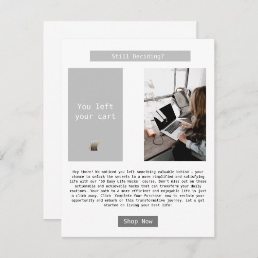 E-mail herinnering voor verlaten winkelwagentje aankondiging (Voorkant / Achterkant)