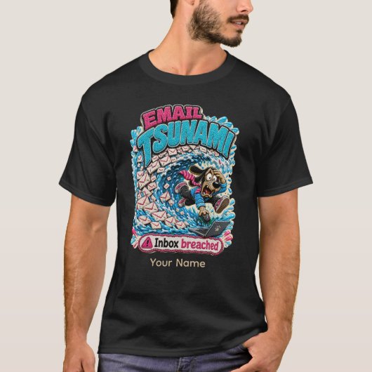 E-mail Tsunami Persoonlijk Grappig Kantoor T-Shirt (Voorkant)