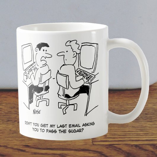 E-mails van de computerexploitant waarin om suiker koffiemok