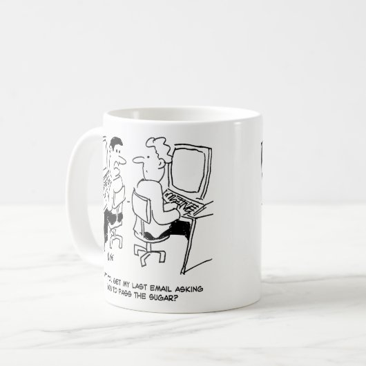 E-mails van de computerexploitant waarin om suiker koffiemok (Voorkant links)