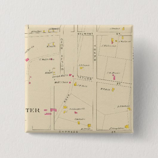 E Manchester, Bakerville, ard 6 Vierkante Button 5,1 Cm (Voorkant)