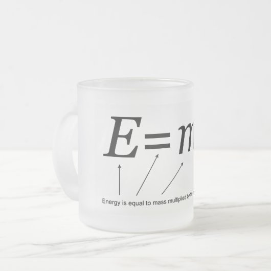 E=MC2 Einstein's Relativiteitstheorie Matglas Koffiemok (Voorkant links)