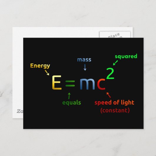 E = MC^2. E staat voor MC Squared Briefkaart (Voorkant / Achterkant)