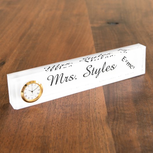 "E=mc²" Aangepaste naamplaat met klok Naambordje (Zijkant)