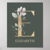 E Monogram Aangepast Poster voor Floral (Voorkant)