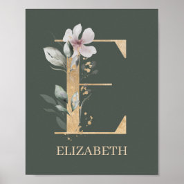 E Monogram Aangepast Poster voor Floral