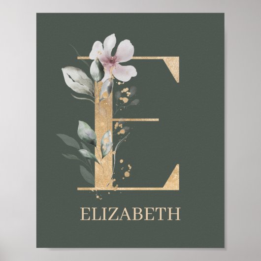 E Monogram Aangepast Poster voor Floral (Voorkant)