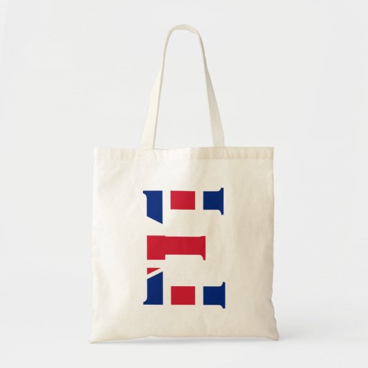 E Monogram bedekt op Union Jack Flag btcnt Tote Bag (Voorkant)