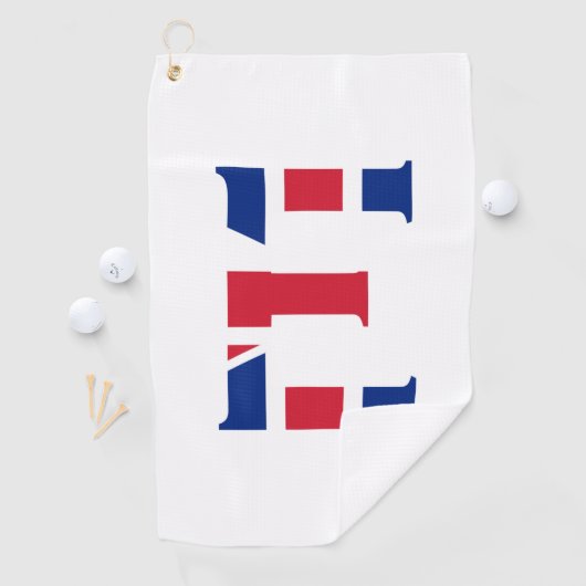 E Monogram bedekt op Union Jack Flag gtcnt Golfhanddoek (Insitu)