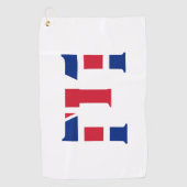 E Monogram bedekt op Union Jack Flag gtcnt Golfhanddoek (Voorkant)