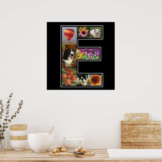 E Monogram Creëer Uw eigen 8 Foto Collage Black Poster (Keuken)