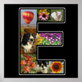 E Monogram Creëer Uw eigen 8 Foto Collage Black Poster (Voorkant)