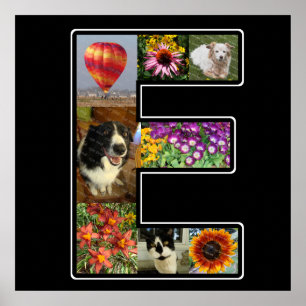 E Monogram Creëer Uw eigen 8 Foto Collage Black Poster