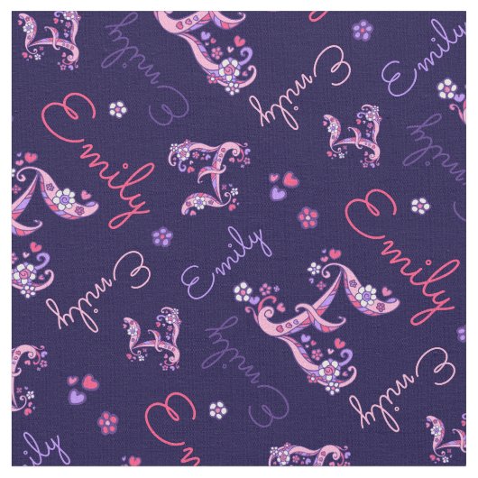 E monogram en gepersonaliseerde naam Emily stof (Close Up)
