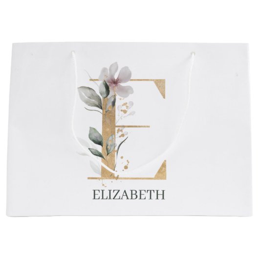 E Monogram Floral Aangepast Groot Cadeauzakje (Voorkant)