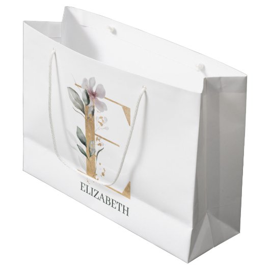 E Monogram Floral Aangepast Groot Cadeauzakje (Voorkant Gekanteld)