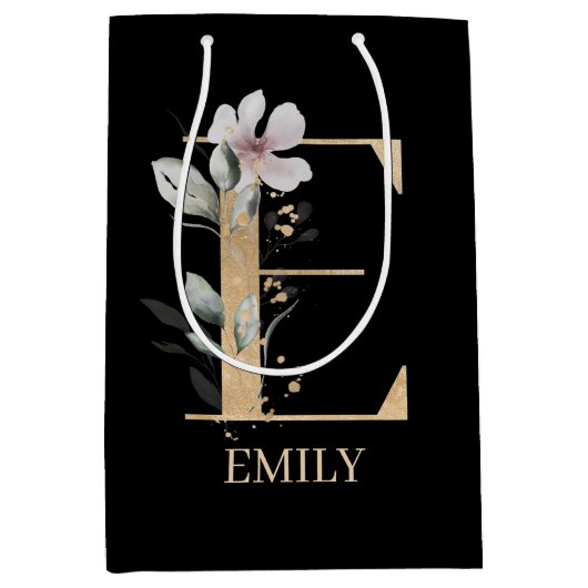 E Monogram Floral Aangepast Medium Cadeauzakje (Voorkant)