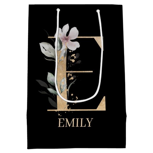 E Monogram Floral Aangepast Medium Cadeauzakje (Achterkant)