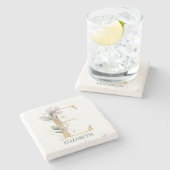 E Monogram Floral Aangepast Stenen Onderzetter (Zijkant)