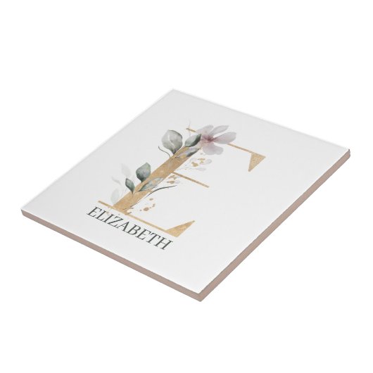 E Monogram Floral Aangepast Tegeltje (Zijkant)
