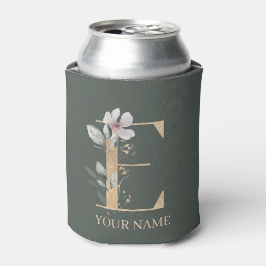 E Monogram Floral Aangepaste Koelbox Blikjeskoeler (Blikje Voorkant)