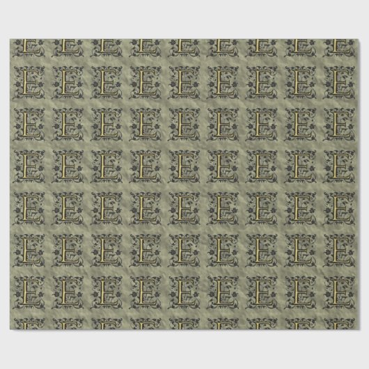E - monogram in reliëfdruk (goud) cadeaupapier (Vlak)