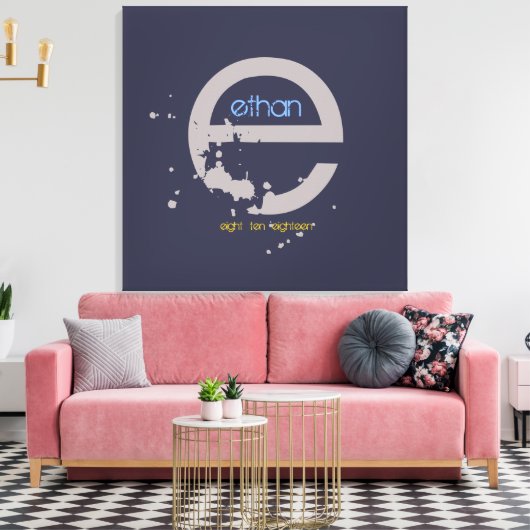 E Monogram Initiaal Bar Bat Mitzvah Sign-In Board Canvas Afdruk (Insitu (Woonkamer))