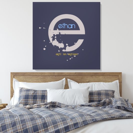 E Monogram Initiaal Bar Bat Mitzvah Sign-In Board Canvas Afdruk (Insitu (Slaapkamer))