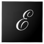 E Monogram Initiaal Wit op Zwart Tegeltje (Voorkant)