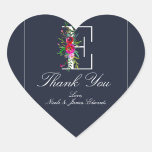 E Monogram Laatste Initiaal Modern Blauw Bloem Bru Hart Sticker