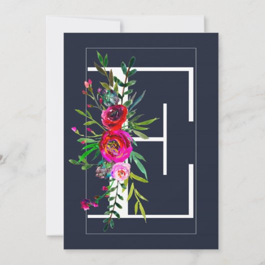 E Monogram Laatste Initiaal Modern Blue Floral Wed Kaart (Achterkant)
